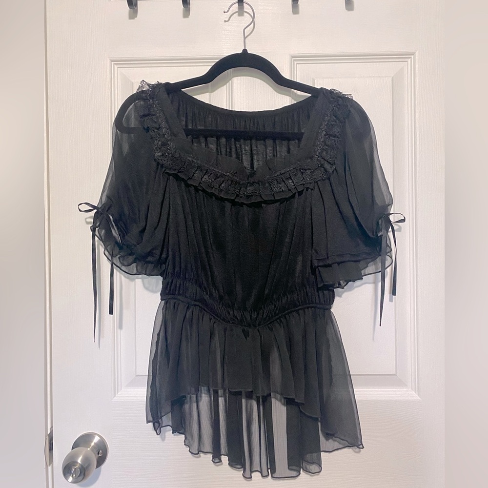 Pyon Pyon Elegant Black Sheer Women's Top
